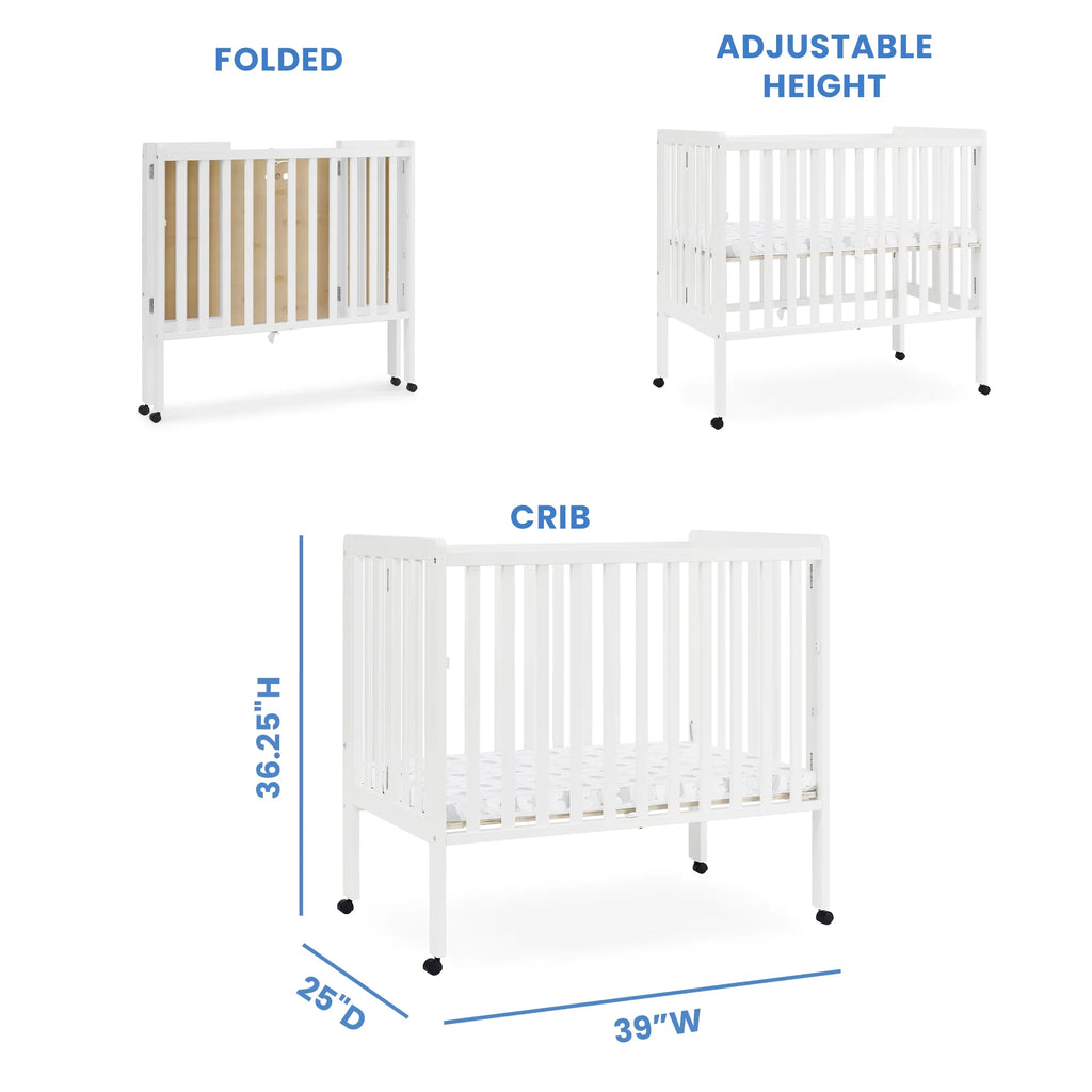 Delta Children Lee Portable Folding Mini Crib with 1.5 - Inch Mattress - Greenguard Gold Certified, Bianca White