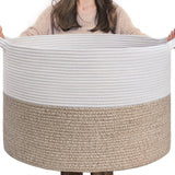 INDRESSME Large Laundry Basket, 21.7'' x 13.8'' Cotton Rope Blanket Basket Living Room Toy Baskets Storage Kids, Woven Baskets for Dirty Clothes,