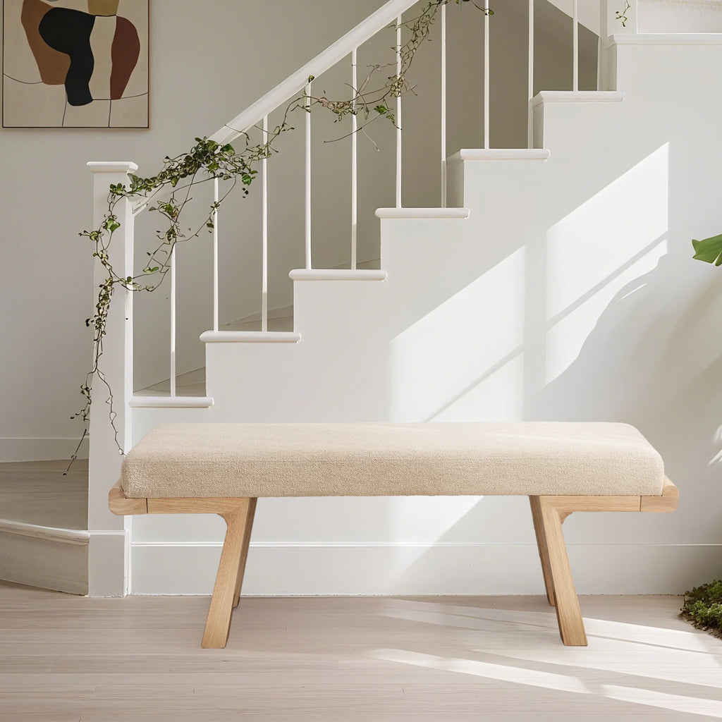 Zesthouse 47.4" Linen Upholstered Bench, Entryway Bench with Solid Wood Legs, Modern Ottoman Bench for Living Bedroom Room, Beige