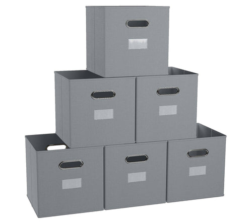 Ornavo Home Foldable Storage Bins Basket Cube Organizer with Dual Handles and Window Pocket - 6 Pack - Gray